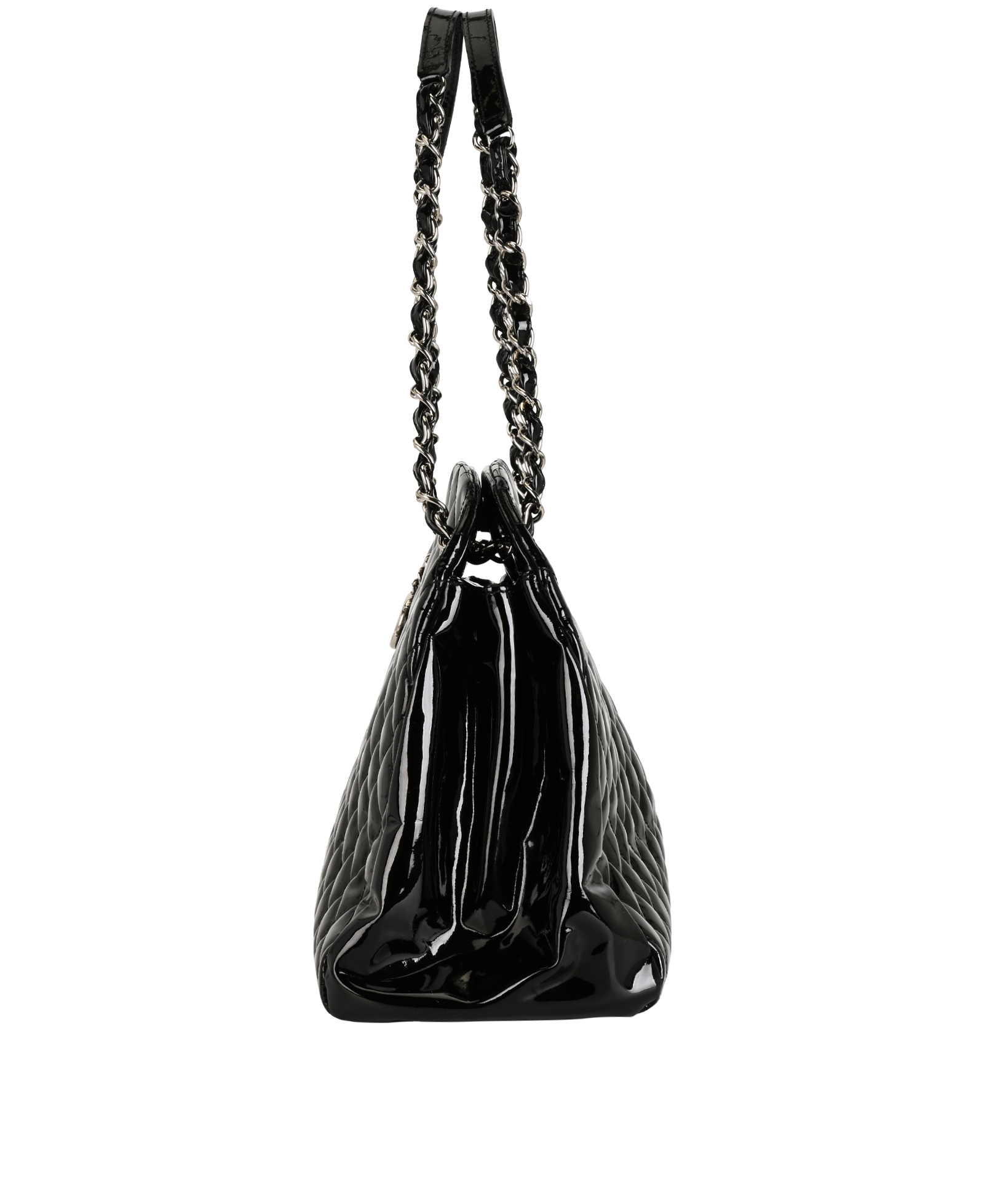 Mademoiselle Bowling Bag, &pound;1,900, Handbags, Black, Patent Leather, Bottom view